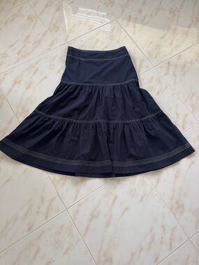 Veronica Beard Navy Tiered A-Line Skirt
